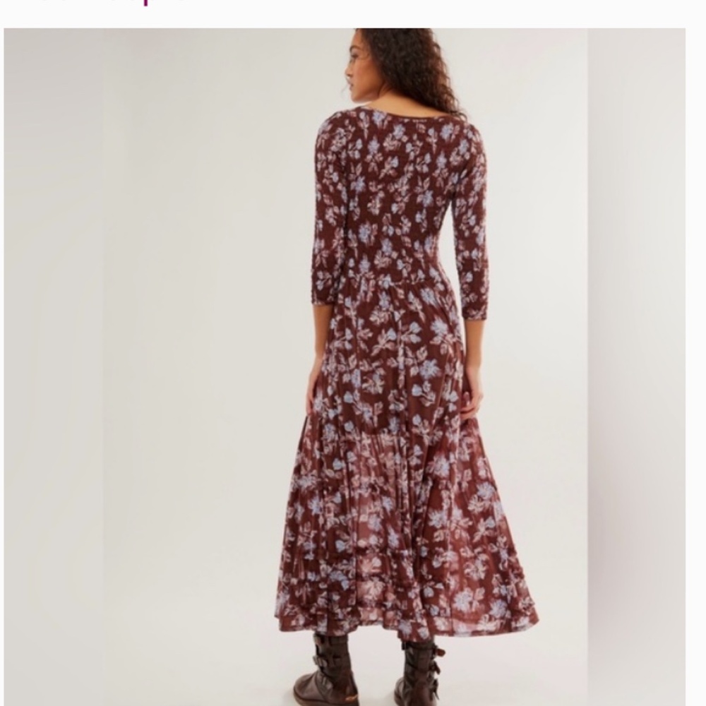 Free People Starlit Nights MIDI Dress Smocked Sheer Slip Floral Medium Med M FP - Picture 2 of 8